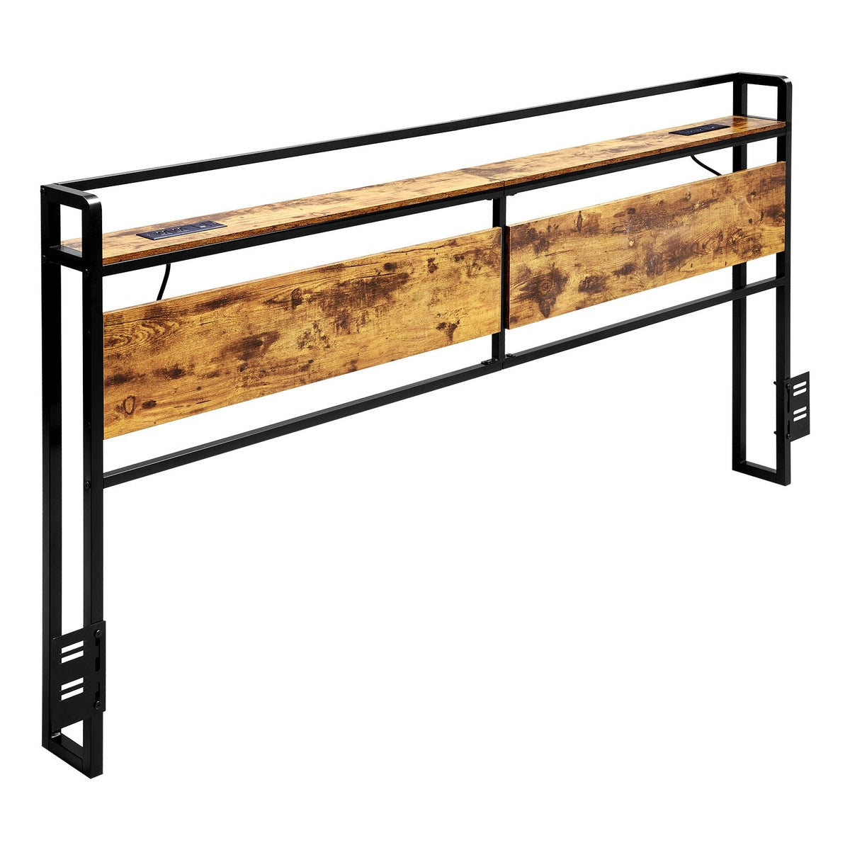 Headboard for King Size Bed, Adjustable Height Headboard with Storage Shelf, King Size Freestanding Head Board with Outlets and USB Port for Different Bed Frames, Easy Assembly, Black and Brown