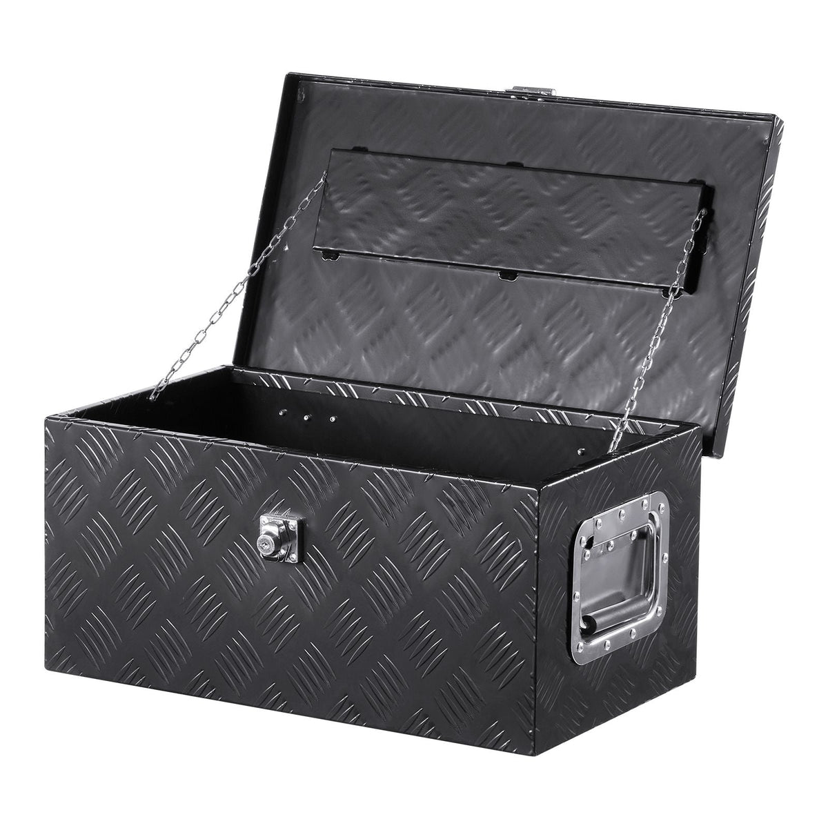 Heavy Duty Aluminum Truck Bed Tool Box, Stripes Plated Tool Box with Side Handle and Lock Keys, Storage Toolbox Chest Organizer for Trailer, Pickup, Truck Bed, RV, 20"x12"x9.5", Black
