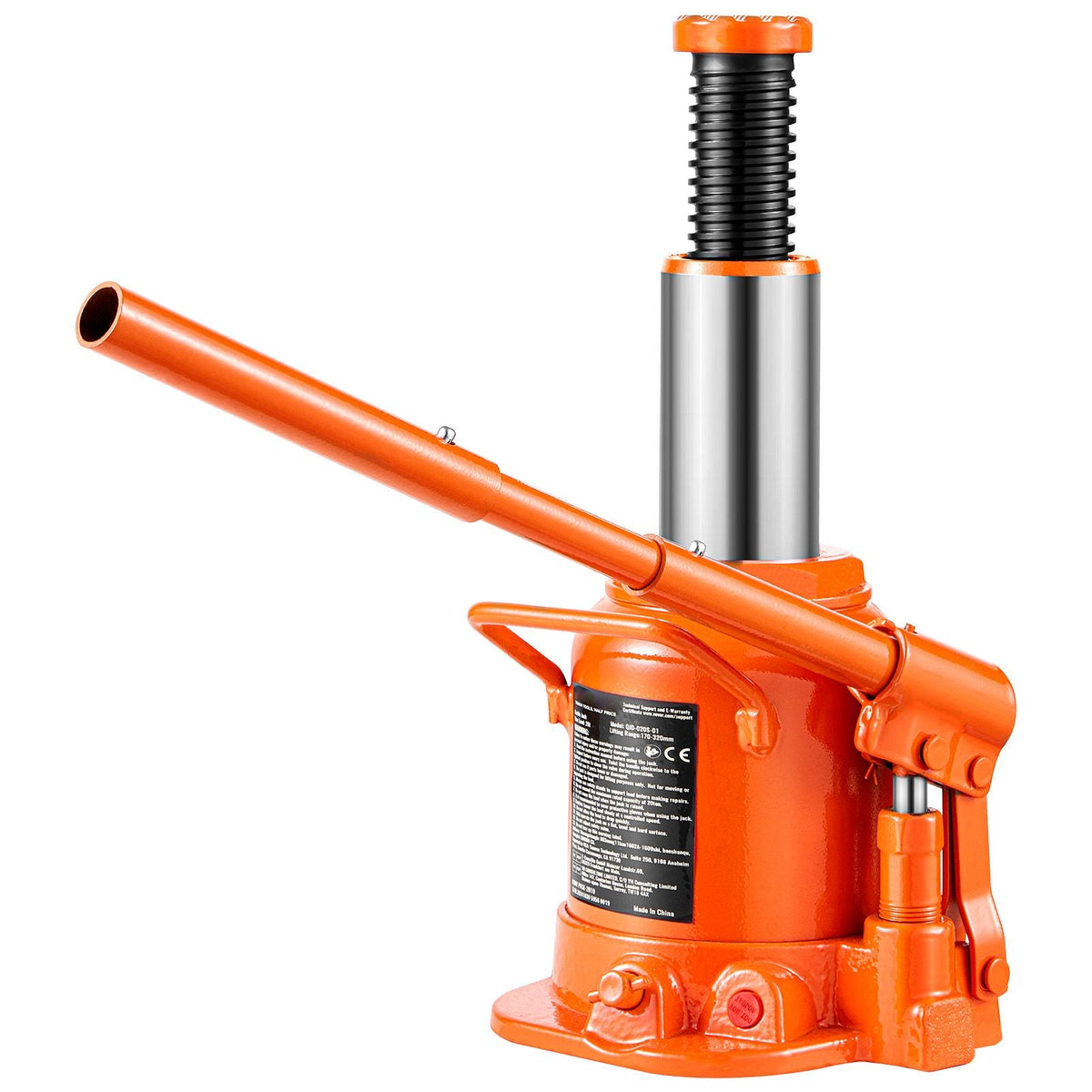 Hydraulic Bottle Jack, 20 Ton/44092 lbs Welded Bottle Jack with 6.69''-12.6'' Lifting Range & 3-Section Long Handle, for Car, Pickup, Truck, RV, Auto Repair, Industrial Engineering