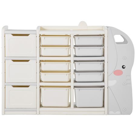 Kids Toy Storage, 4-Tier Elephant-Shape Toy Storage Organizer with 10 Plastic Movable Bins, Kids Cubby Cabinet Made from HDPE for Study Room, Bedroom, Playroom, Classroom, Nursery, Gray + Beige