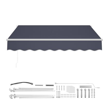 Manual Retractable Awning, 9.8' x 8.2' Outdoor Patio Awning Retractable Sun Shade, Patio Door Window Water-Resistant Polyester Sunshade Shelter with Crank Handle for Deck, Balcony, Yard, Gray