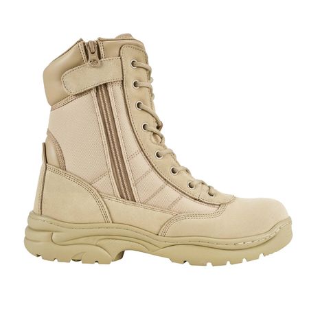 Men's Military Tactical Boots, 8 inch Combat Hiking Work Boots, Lightweight & Breathable Side Zipper Motorcycle Interceptor Trooper Boot, for Outdoor Security, US Size 12 Sand-colored