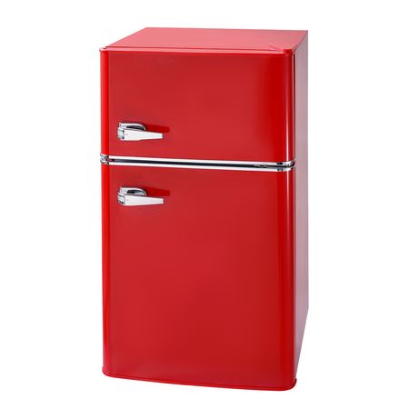 Mini Fridge with Freezer, 3.2 Cu.Ft, Two Door Compact Refrigerator with Adjustable Temperature, Glass Shelf, Energy Efficient Dorm Fridge, Low Noise Small Refrigerator, for Bedroom, Office, Red