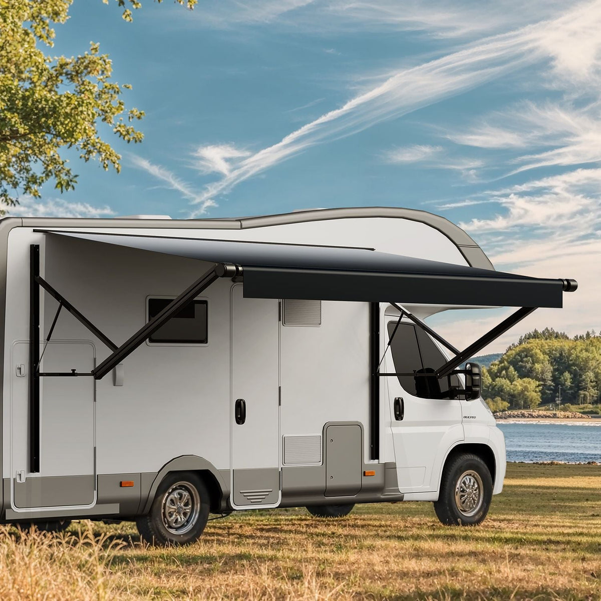 Motorized RV Awning Complete Kit, 20' Retractable Awning with Aluminum Alloy Frame, Outdoor Trailer Awning, Fit for Most RVs(Black Fade)