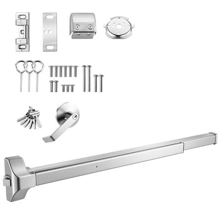 Push Bar Panic Exit Device, 41" Stainless Steel Commercial Panic Bar for Exit Doors, Emergency Exit Door Hardware with Exterior Lever Handle and 6 Keys, for 41"-61" Wood or Metal Door, Silver