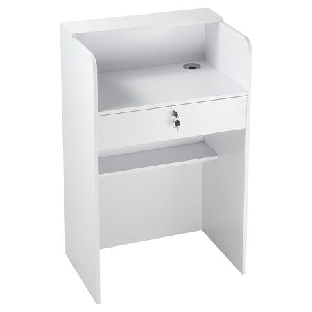 Reception Desk, 23.6 inch Rectangular Front Counter Table, Modern Office Reception Desk with Drawer, Small Minimalist Retail Counter Table for Checkout, Lobby, Beauty Salon and Office, White