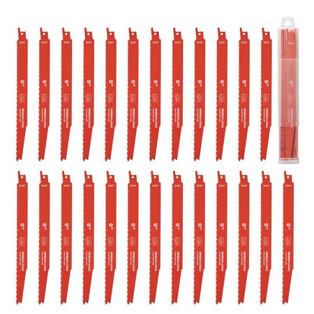 Reciprocating Saw Blades, 25 Pack, 6/12 TPI Bi-Metal Reciprocating Saw Blade Set with Universal Shank, Sharp Teeth for Fast and Smooth Cuts, for Wood and Nail-Embedded Wood Demolition, Orange