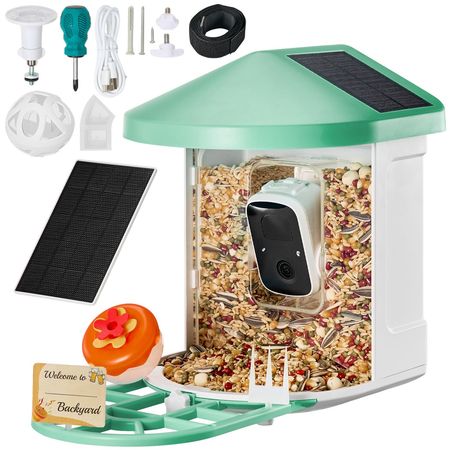 Smart Bird Feeder with Camera, 2K HD AI Identify 10000+ Bird Species, Solar-Powered Bird Watching Camera with Auto Capture & Instant Notify, Wireless Outdoor Gift for Bird Lover (3 Solar Panels)