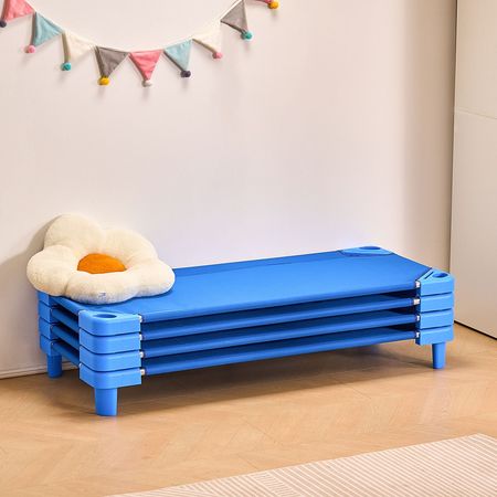 Stackable Kiddie Cot, Pack of 4, Portable Toddler Nap Cots, Standard Size 52" L x 23" W Daycare Cots for Kids, Preschool Classroom Daycare Beds for Sleeping, Resting, Naptime, Blue