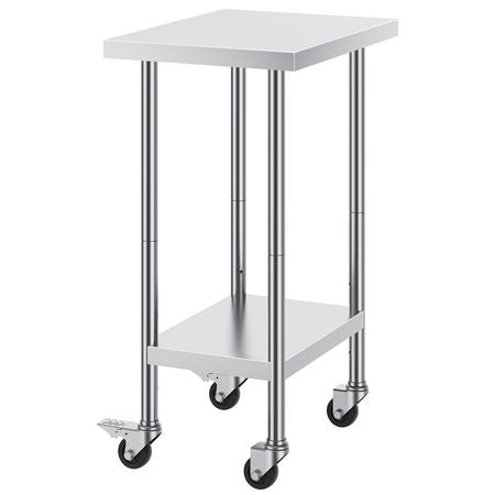 Stainless Steel Work Table 24 x 18 x 38 Inch, with 4 Wheels, 3 Adjustable Height Levels, Heavy Duty Food Prep Worktable for Commercial Kitchen Restaurant, Silver