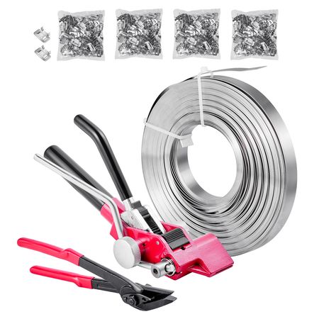 Steel Banding Strapping Kit, Heavy Duty Banding Sealer Tool with 400 ft Binding Straps, 400 Metal Clasps, Manual Pallet Packaging Strapping Kit for Warehouse, Transportation, Industrial Bundling