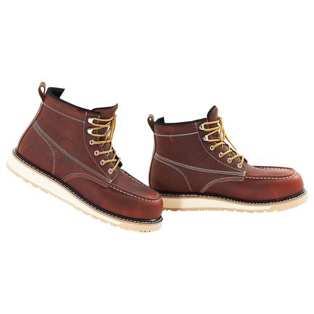 Steel Toe Work Boots, US Size 8.5, Waterproof Moc Toe Work Boots for Men, Slip-Resistant Work Boot, Lightweight and Breathable EVA Rubber Sole Mens Boots for Industry Construction, Brown
