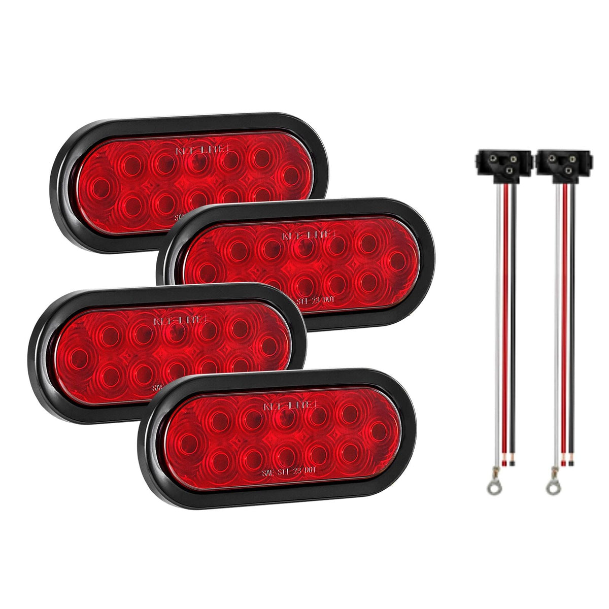 Trailer Lights, 4PCS 12V Oval LED Trailer Tail Lights Kit with Stop Brake Turn Tail Lamp, Waterproof Tow Lighting Kit for Boat Truck Camper RV Snowmobile Bus Caravan, 2 Mounting Options, Red