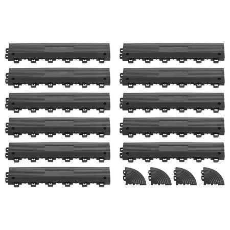 Transition Edge Kit, 11-Piece, Durable PP Interlocking Modular Garage Floor Edging, Easy Installation, Edge Protection for Wet Area Restaurant, Only Compatible with Drainage Mats, Black