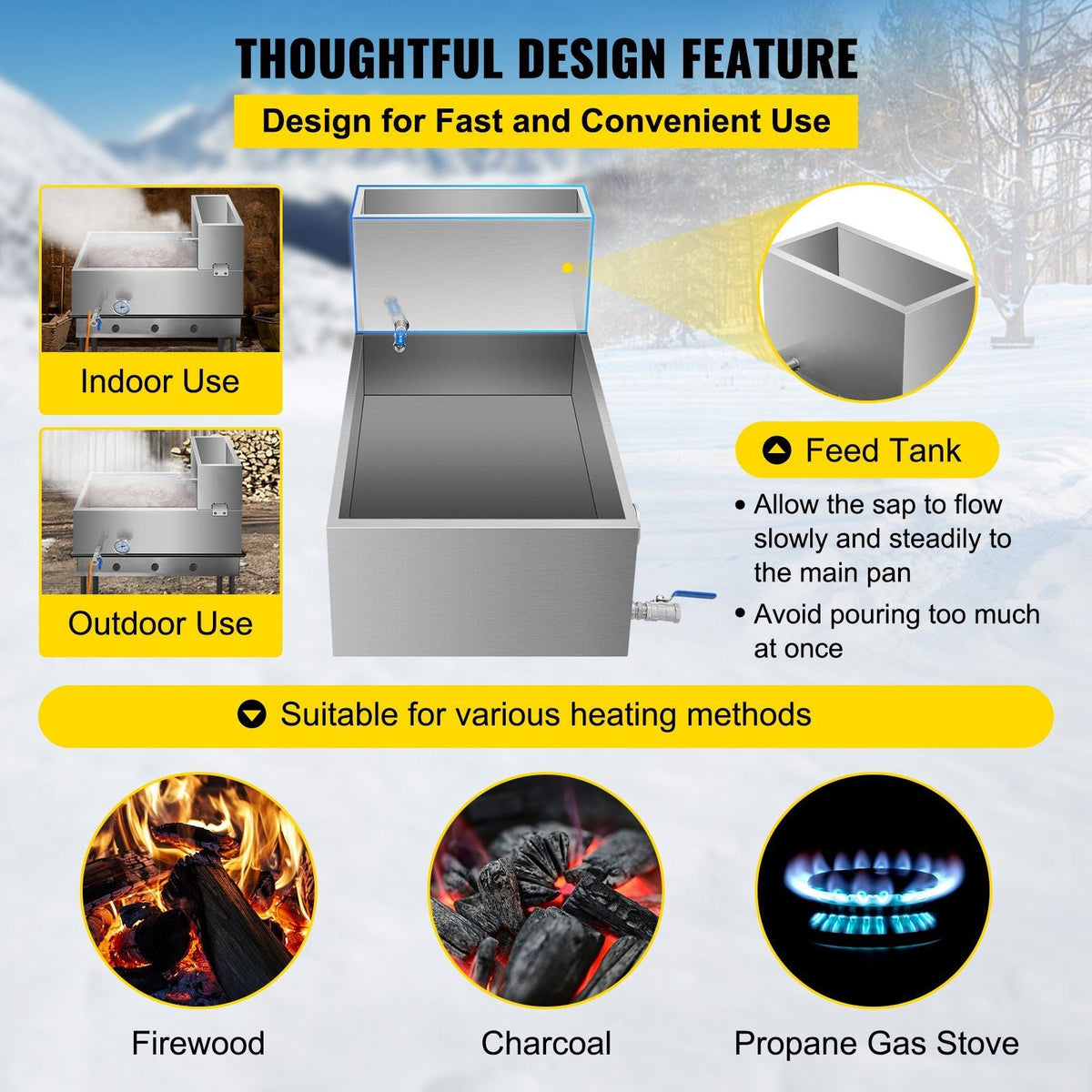 Maple Syrup Evaporator Pan 30x16x19 Inch Stainless Steel Maple Syrup Boiling Pan with Valve and Thermometer and Feed Pan for Boiling Maple Syrup