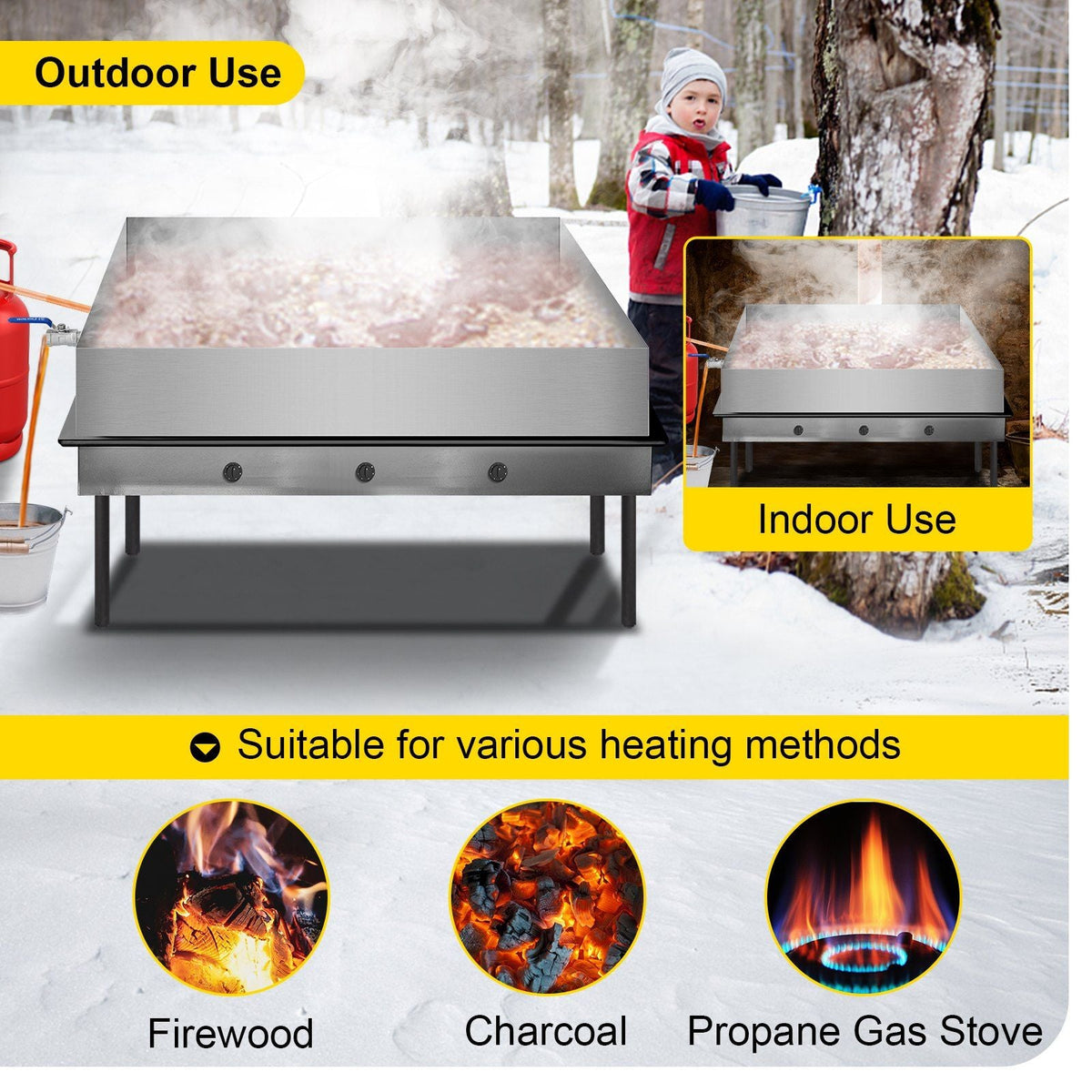 Maple Syrup Evaporator Pan 36x24x6 Inch Stainless Steel Maple Syrup Boiling Pan for Boiling Syrup