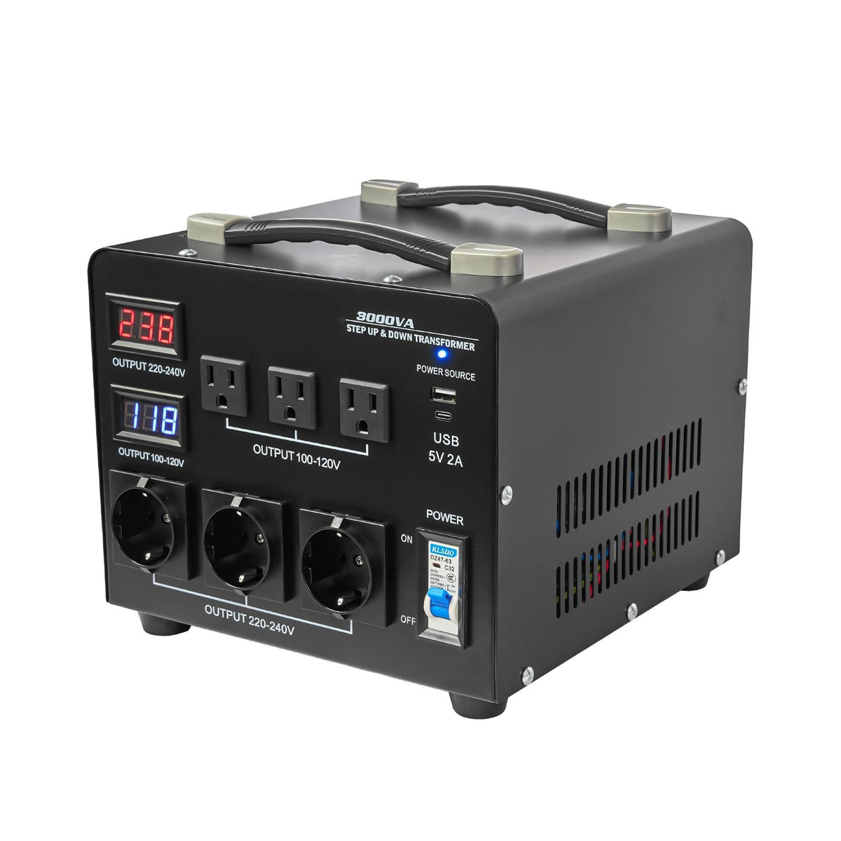 Voltage Auto Converter Transformer, 3000VA, Heavy Duty Step Up/Down Power Transformer, 110V to 220V and 220V to 110V, with 3 US Outlets, 3 EU Outlets, LCD Display, Circuit Breaker Protection