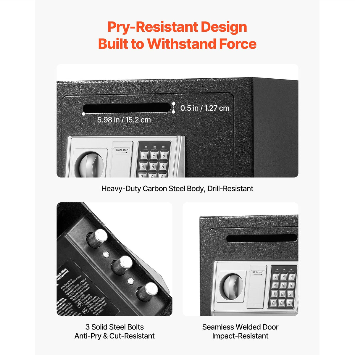 0.6 Cubic Feet Drop Safe, Drop Slot Safe Box with Password and Turn Knob, Heavy Duty Compact Cash Depository Box with a Front Lock Slot for Cash, Bank Slips, Jewelry, Documents, Bills, Black