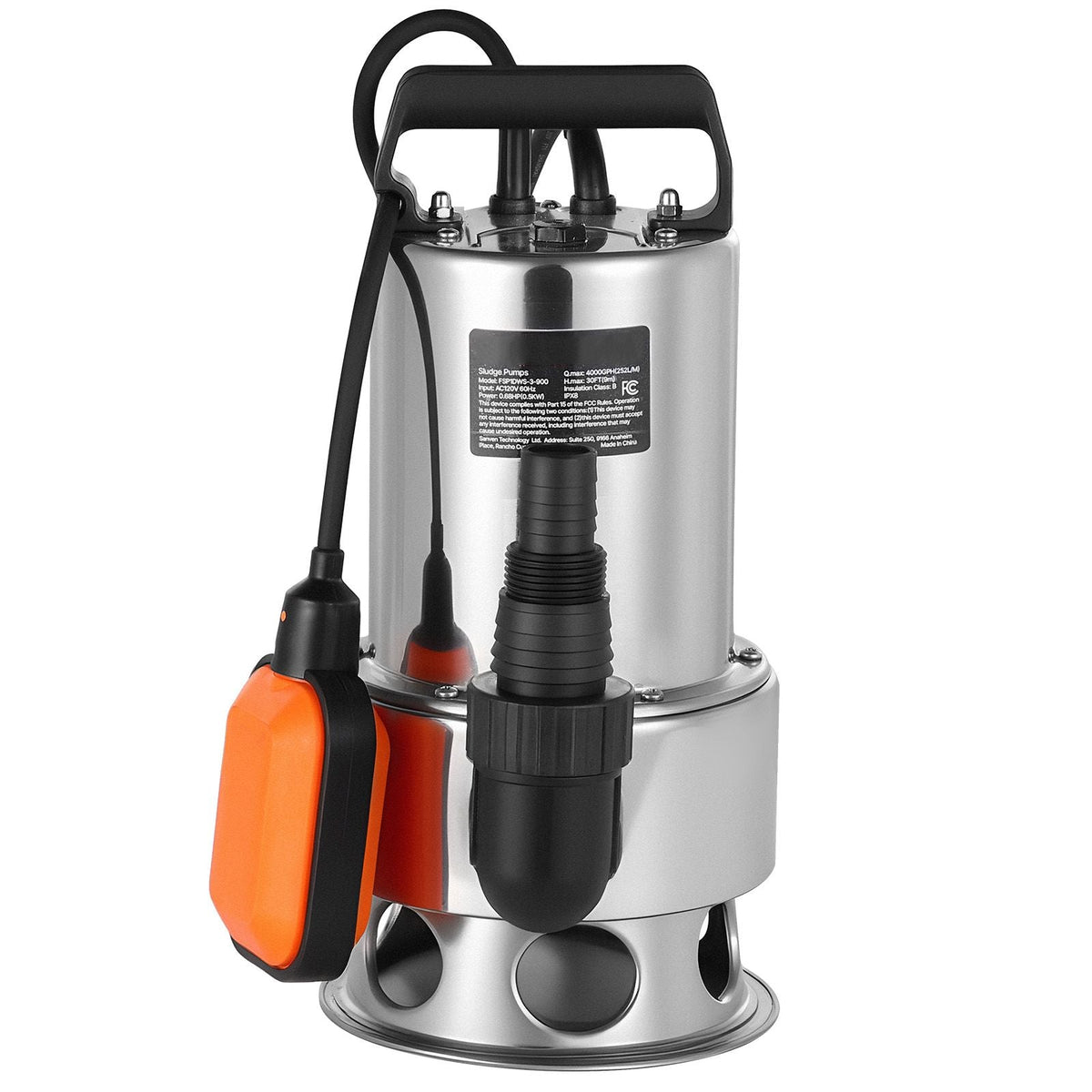 0.68 HP Submersible Sump Pump, 4000 GPH, Stainless Steel Submersible Sewage Dirty Clean Water Pump with Automatic Float Switch, Long Cord, 30 ft Max Lift, for Pools, Garden, Flooded Basement