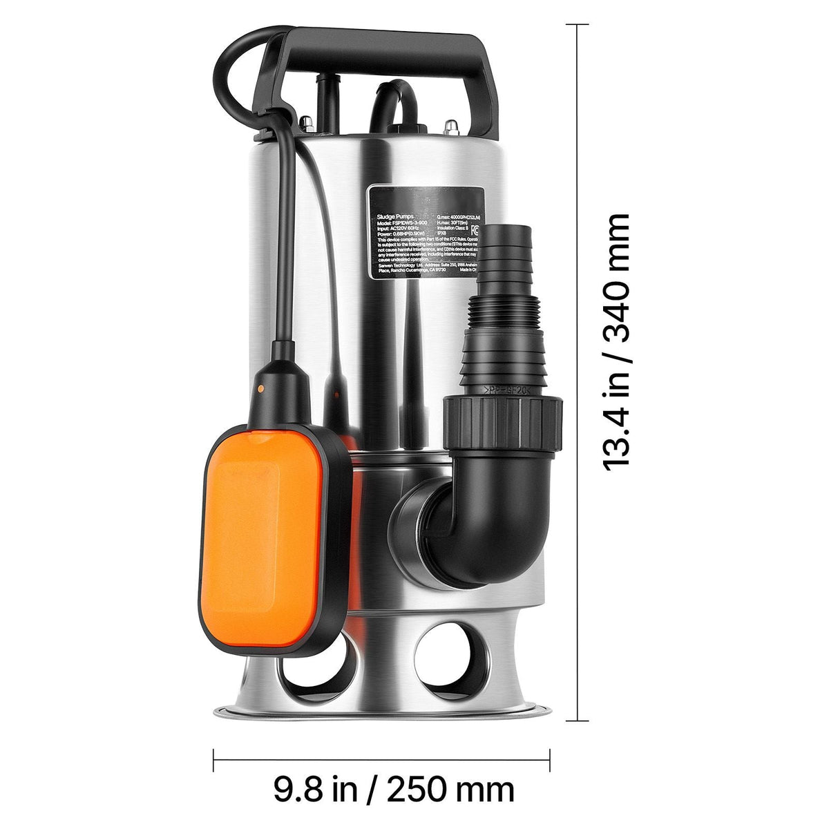 0.68 HP Submersible Sump Pump, 4000 GPH, Stainless Steel Submersible Sewage Dirty Clean Water Pump with Automatic Float Switch, Long Cord, 30 ft Max Lift, for Pools, Garden, Flooded Basement
