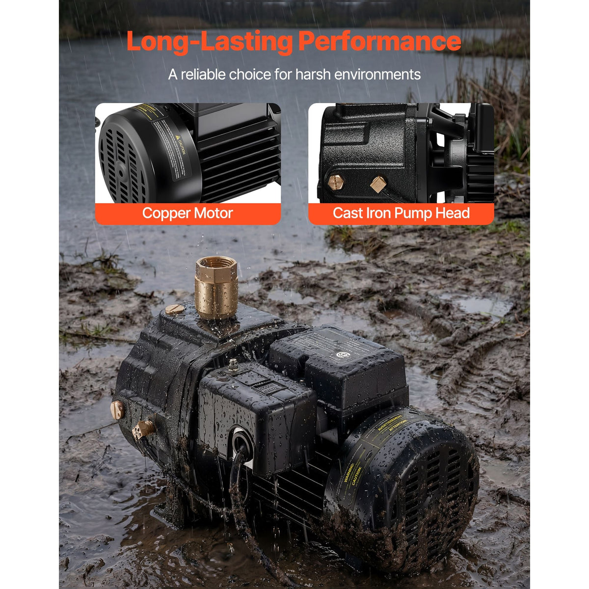 1 HP Shallow Well Jet Pump, AC 115/230 Volt, 1400 GPH Dual Voltage Cast Iron Well Jet Pump, with 164 ft Max Head Lift, Automatic Pressure Switch, for Garden Irrigation Lawn Sprinkler System