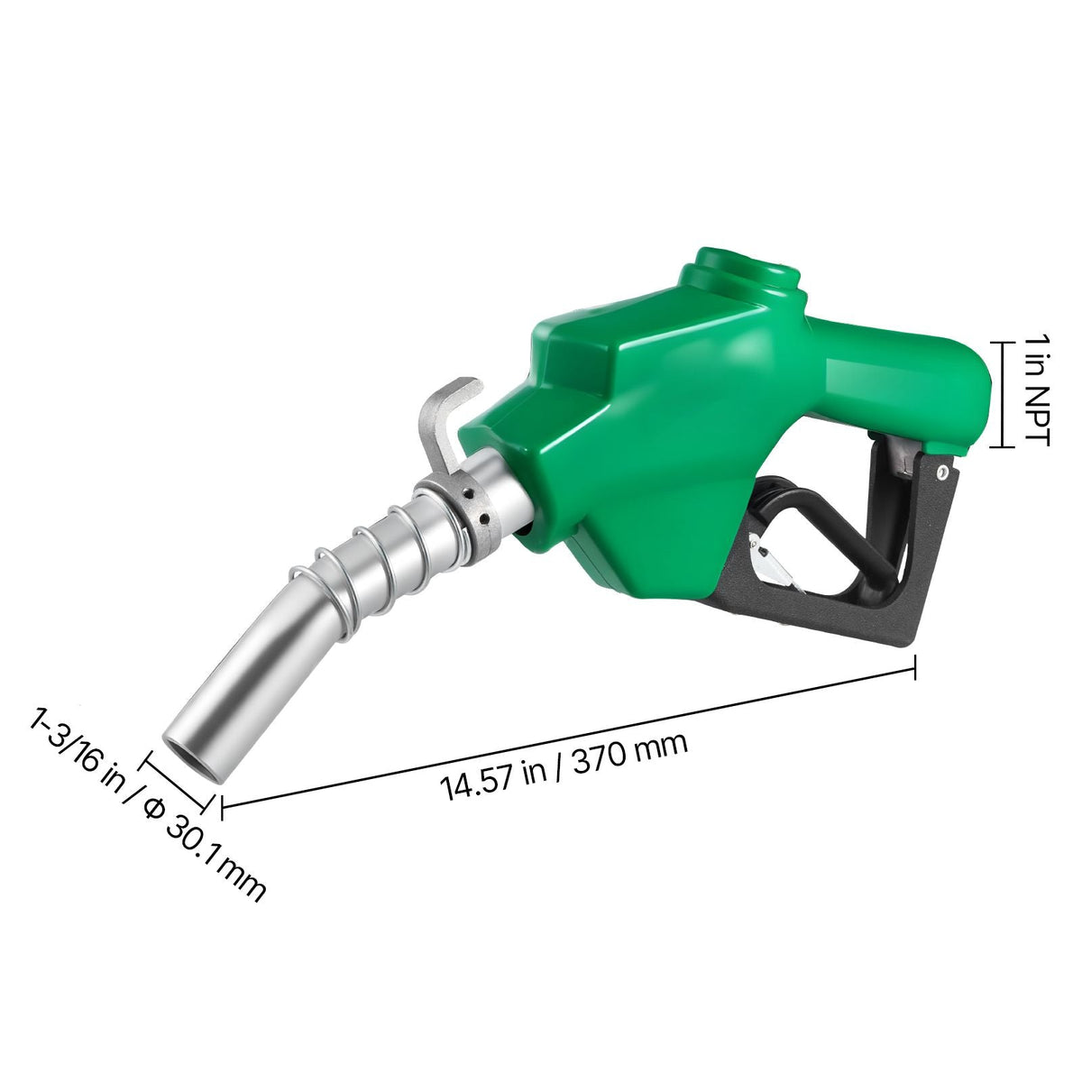 1 Inch NPT Automatic Fuel Nozzle, Max Flow Rate 21.6 GPM, Auto Shut Off Diesel Gas Pump Nozzle with 3-Speed Trigger Lock & 1-3/16 in (OD=30.1 mm) Spout for Gasoline, Diesel, Kerosene, Green