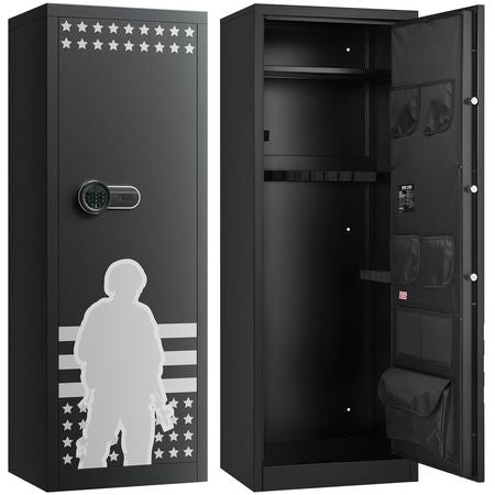 10-12 Gun Safe, Long Gun Cabinet for Rifles and Pistols, Quick Access Rifle Safe with 4 Pistol Pockets and 3 Adjustable Racks, Large Digital Cabinet with Key and Password Lock