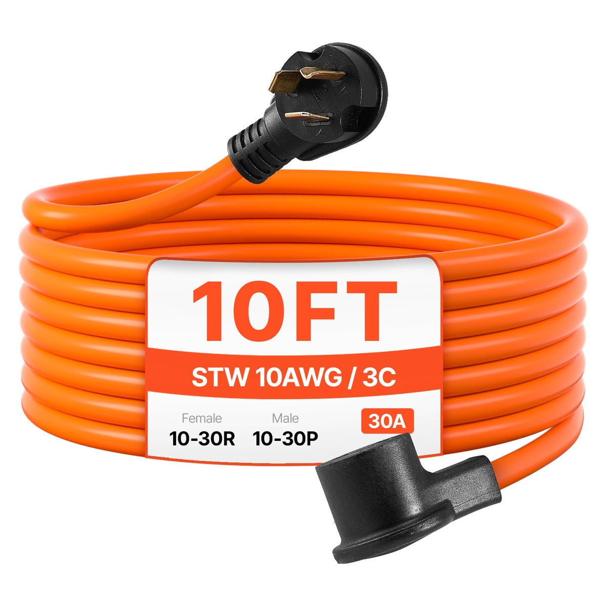 10 ft Dryer Extension Cord, 3-Prong NEMA 10-30P to 10-30R Dryer Cord, 125V/250V STW 10AWG/3C, 30A, Pure Copper Wire Cable with Black Non-woven Bag and PVC Cable Tie, Ideal for Indoor & Outdoor