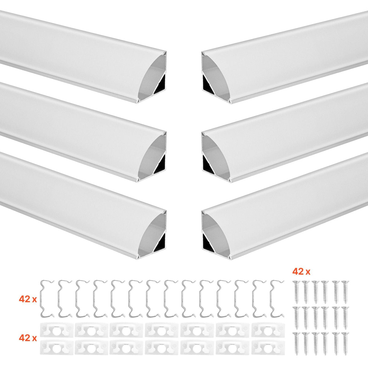 10-Pack 6.6 ft/2M V Shape LED Aluminum Channel, with Milky Cover, End Caps and Mounting Clips, Aluminum Profile for LED Strip Light Installations, Easy Installation, for Under Cabinet Counter