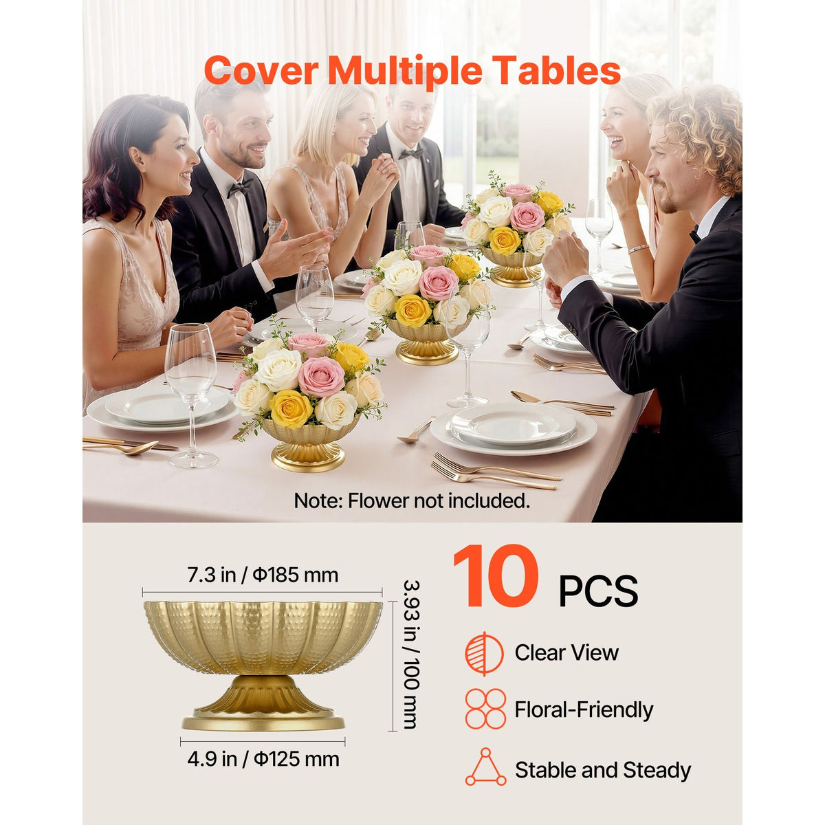 10 PCS Wedding Flower Vase, 4.7 in Mini Flower Table Centerpieces, Small Floral Bowl Decorative Easy Installation, Versatile Arrangement Stand for Party Events Home Decor Reception, Gold