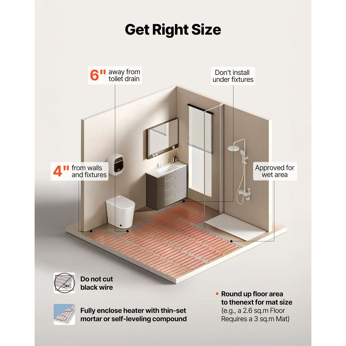 100 sqft Underfloor Heating Cable Kit, 120V Electric Radiant Heated Floor System, with Smart Control Thermostat & Alarm, Easy Installation for Tile, Stone, Vinyl, Home Improvement