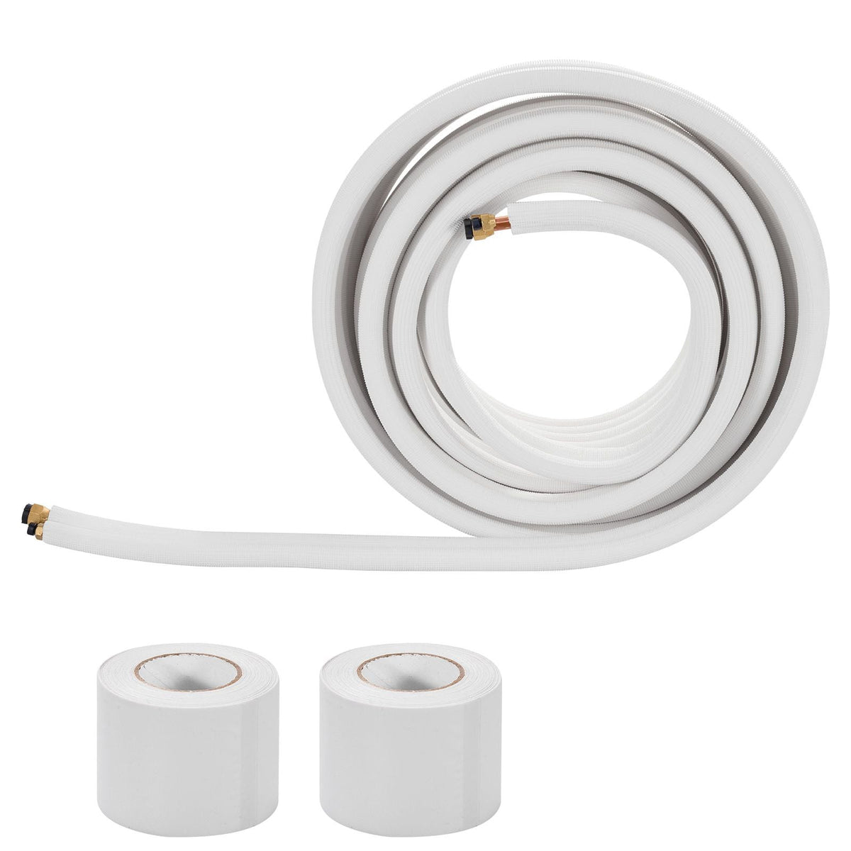 100ft Mini Split Line Set, 1/4' & 3/8' OD AC Copper Tubing Pipe, 3/8 White PE Thickened Insulated Coil with Flared Nuts, Strapping Tapes, for Mini Split Air Conditioner HVAC or Heat Pump System