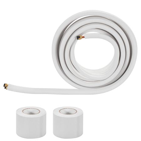 100ft Mini Split Line Set, 1/4' & 3/8' OD AC Copper Tubing Pipe, 3/8 White PE Thickened Insulated Coil with Flared Nuts, Strapping Tapes, for Mini Split Air Conditioner HVAC or Heat Pump System