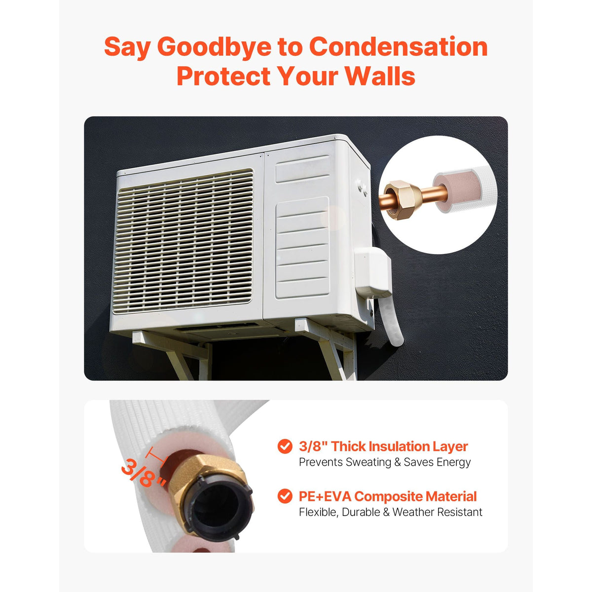 100ft Mini Split Line Set, 1/4' & 3/8' OD AC Copper Tubing Pipe, 3/8 White PE Thickened Insulated Coil with Flared Nuts, Strapping Tapes, for Mini Split Air Conditioner HVAC or Heat Pump System