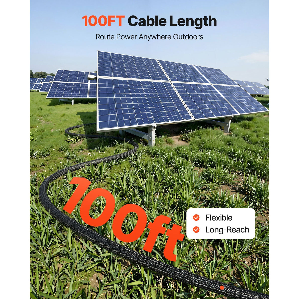100FT Solar Panel Extension Cable, 10 AWG, Solar Panel Wire with Flame Retardant Protective Sleeving, Female and Male Connectors, IP67 Waterproof PV Wire, for Outdoor Automotive RV, Black & Red