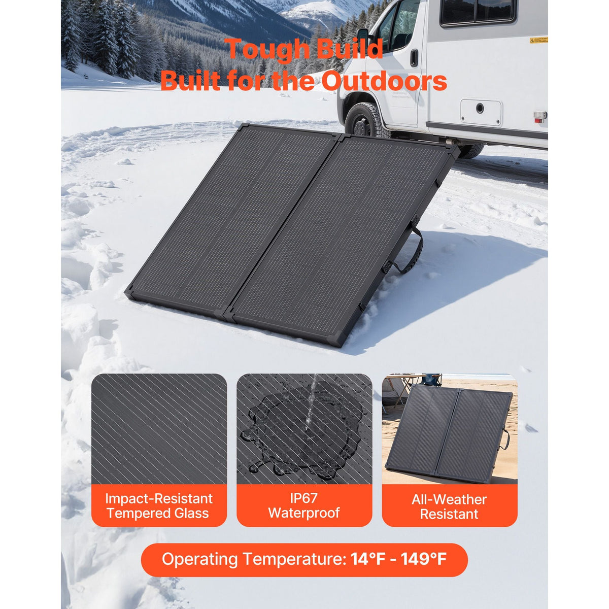 100W Foldable Solar Panel with Frame, 16BB N-Type Portable Monocrystalline Solar Panel Charger 24% Efficiency, IP67 Waterproof with 30A PWM Controller & MC4 Output for Camping, Hiking, RV Trips