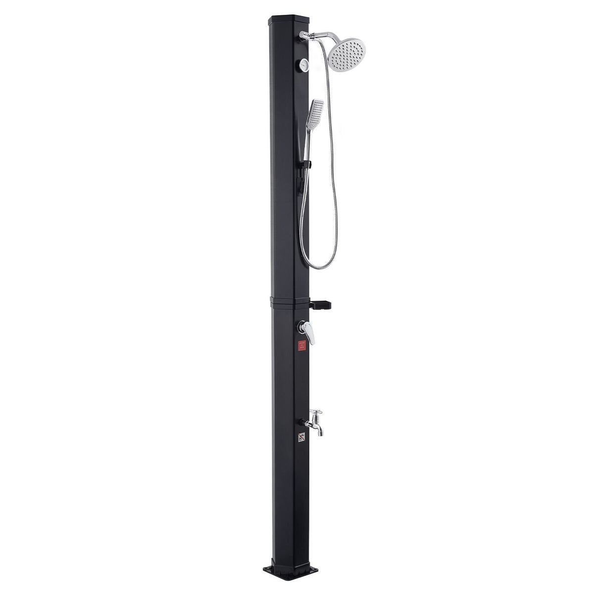 10.6 Gal Solar Heated Shower, 6.7ft Showerhead Height Outdoor Shower, with Handheld & Foot Faucet, Hot & Cold Water Adjustment, Freestanding for Backyard Poolside Beach Pool, Black