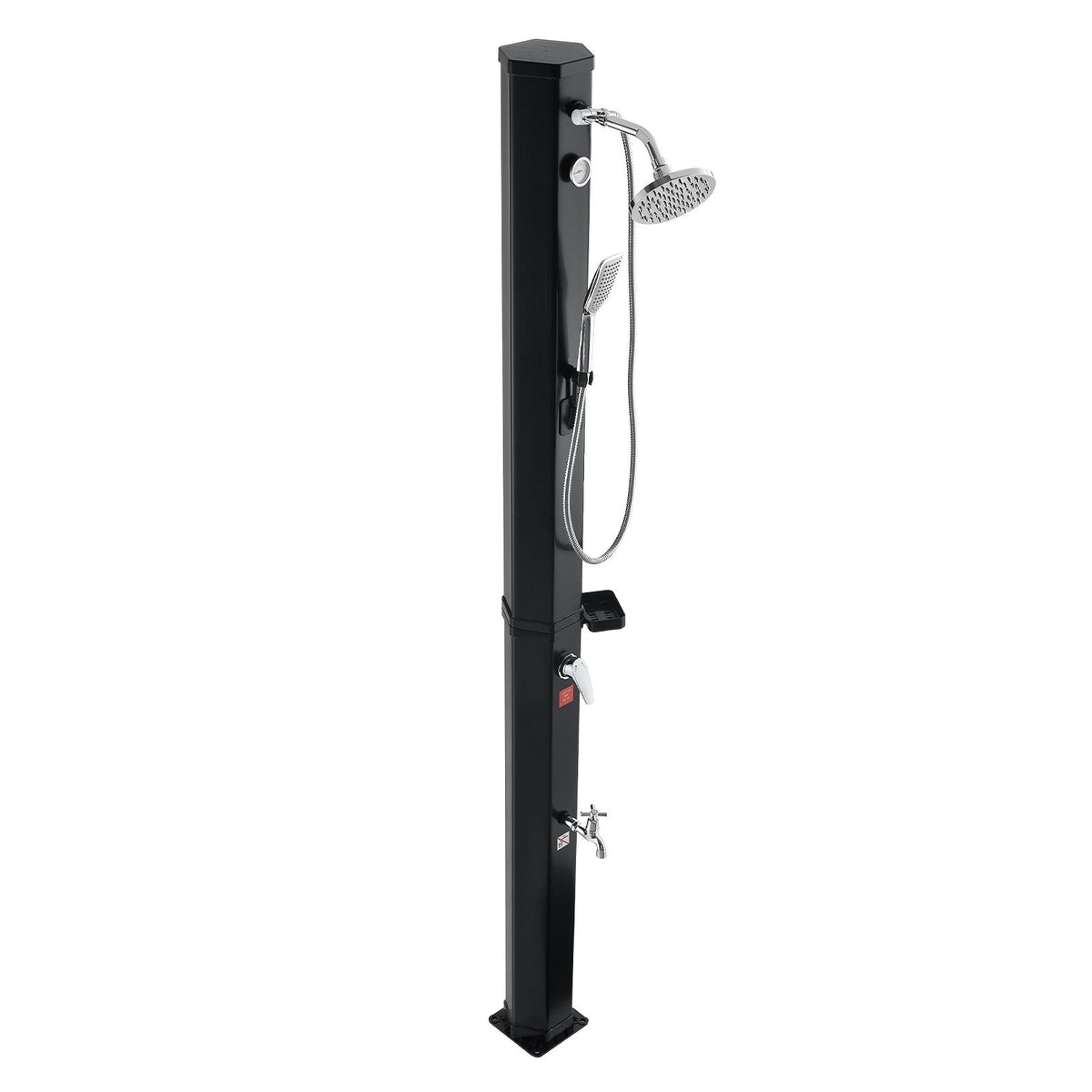 10.6 Gal Solar Heated Shower, 6.7ft Showerhead Height Outdoor Shower, with Handheld & Foot Faucet, Hot & Cold Water Adjustment, Freestanding for Backyard Poolside Beach Pool, Black