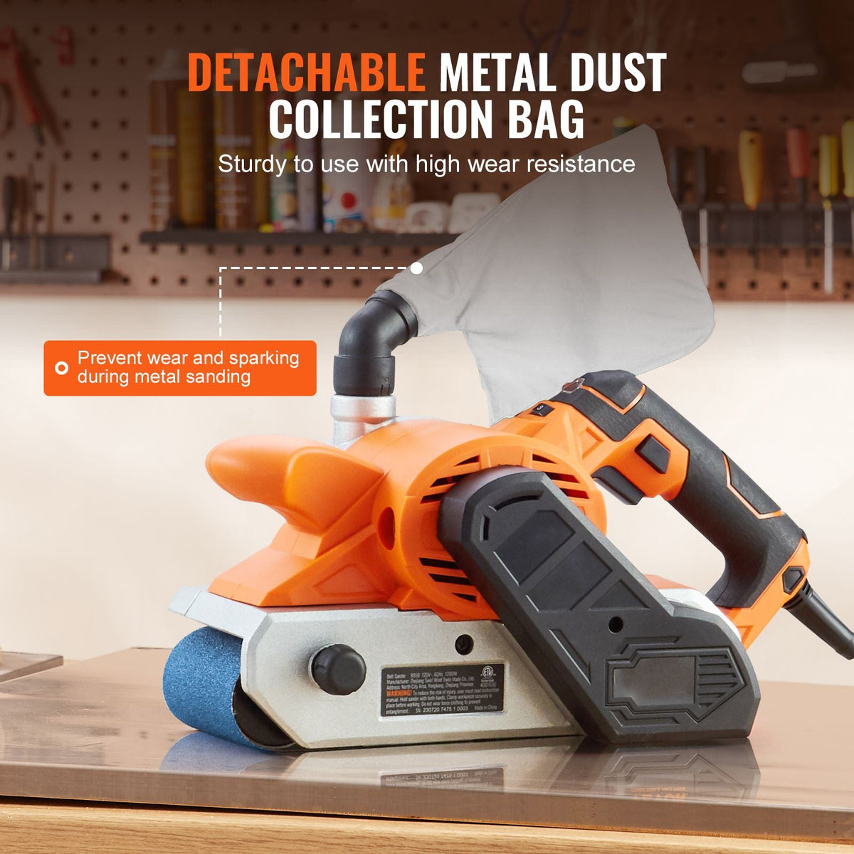 10AMP Belt Sander, 4" x 24" Belt Sanders for Woodworking with 6 Speeds 274-480 m/min, Powerful Sander Machine with 2 in 1 Vacuum Adapter, 2 Dust Bags, 2 Sanding Belts