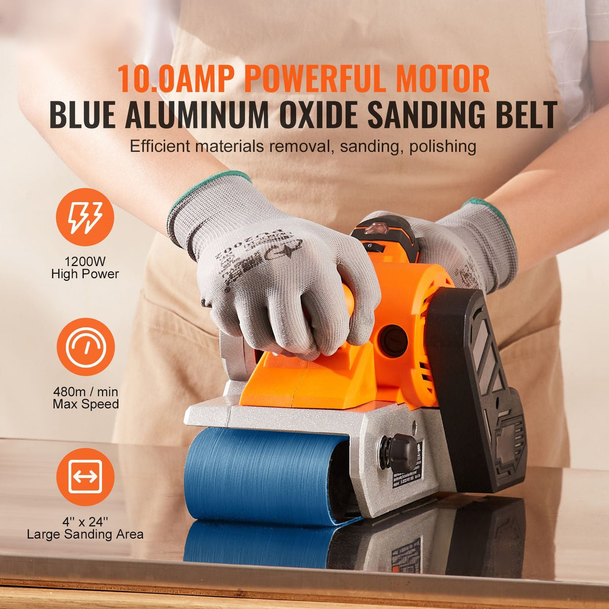 10AMP Belt Sander, 4" x 24" Belt Sanders for Woodworking with 6 Speeds 274-480 m/min, Powerful Sander Machine with 2 in 1 Vacuum Adapter, 2 Dust Bags, 2 Sanding Belts