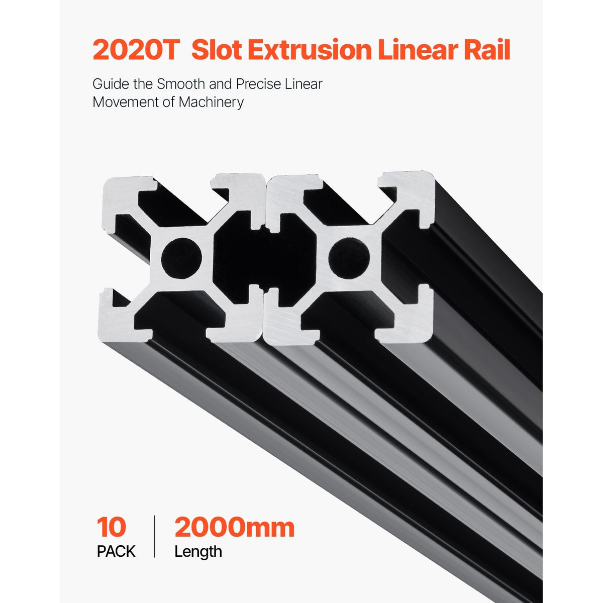 10PCS 78.7in (2000mm) T Slot 2020 Aluminum Extrusion Profile, European Standard Anodized Linear Rail, High-Strength Extruded Aluminum Rail for 3D Printer, CNC Machine DIY, Laser Engraving, Black