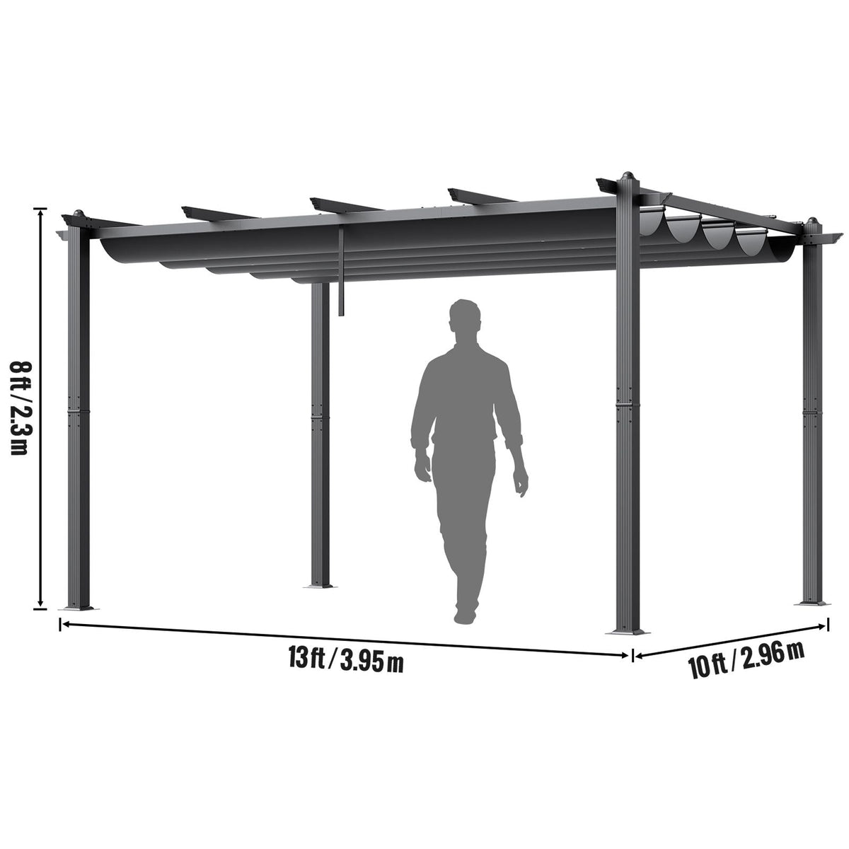 10'x13' Outdoor Retractable Pergola with Canopy, Aluminum Pergola with Retractable Canopy, Modern Pergola with Sun Shade Canopy for Patios, Gardens, Decks, Backyards (Gray)