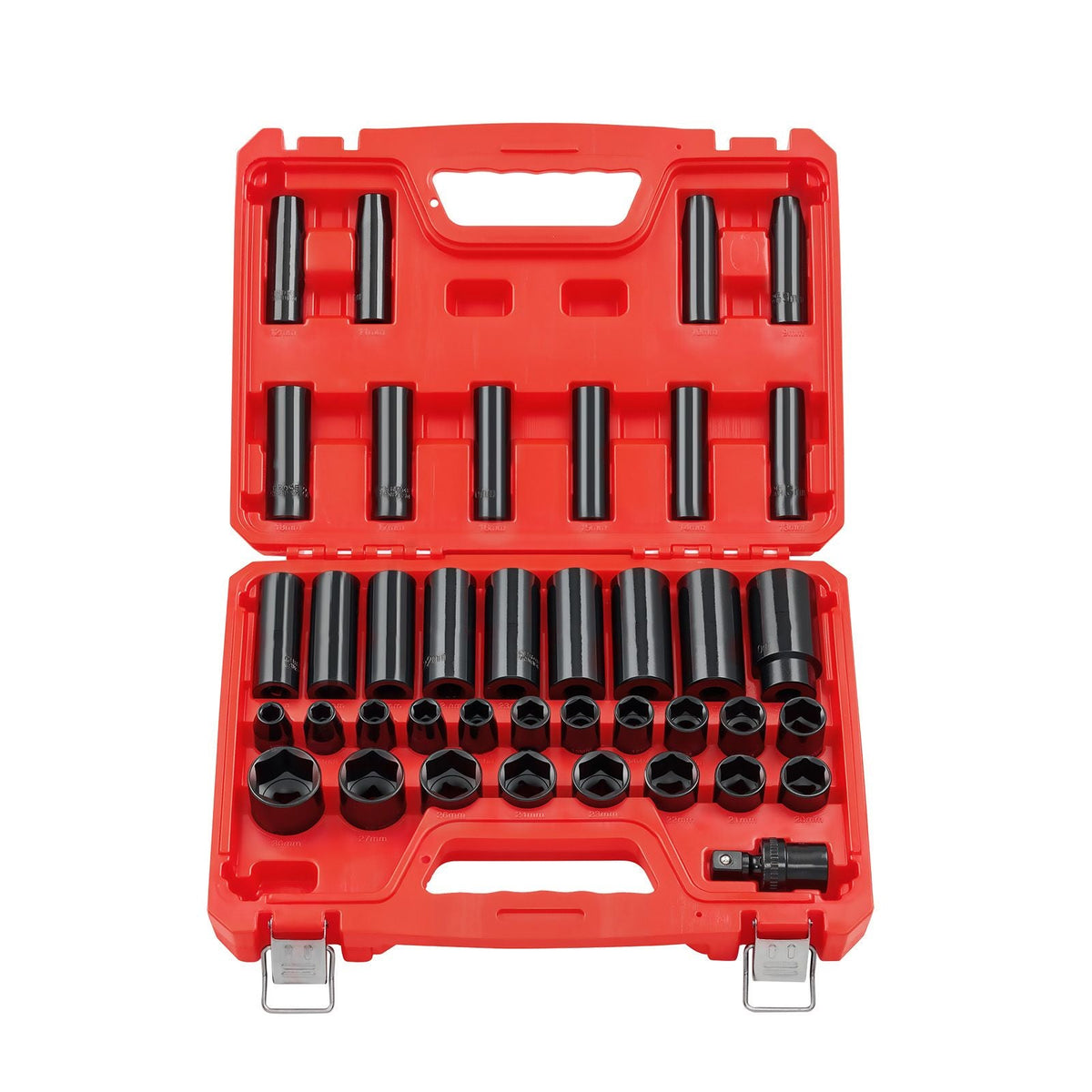 1/2 in Drive Impact Socket Set, 39 Piece, 6 Point Deep & Shallow Impact Sockets, Metric 9 to 30 mm, Cr-V Steel High Durability, with Universal Joint, Dual Size Markings, Heavy Duty Carrying Case