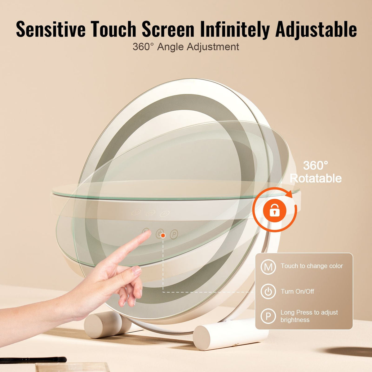 12' Vanity Mirror With Lights, LED Makeup Mirror 3 Color Lighting Modes, with 5X Magnification Mirror, Smart Touch Control, 360°Rotation,Round Lighted Makeup Mirror for Bedroom Tabletop (White)