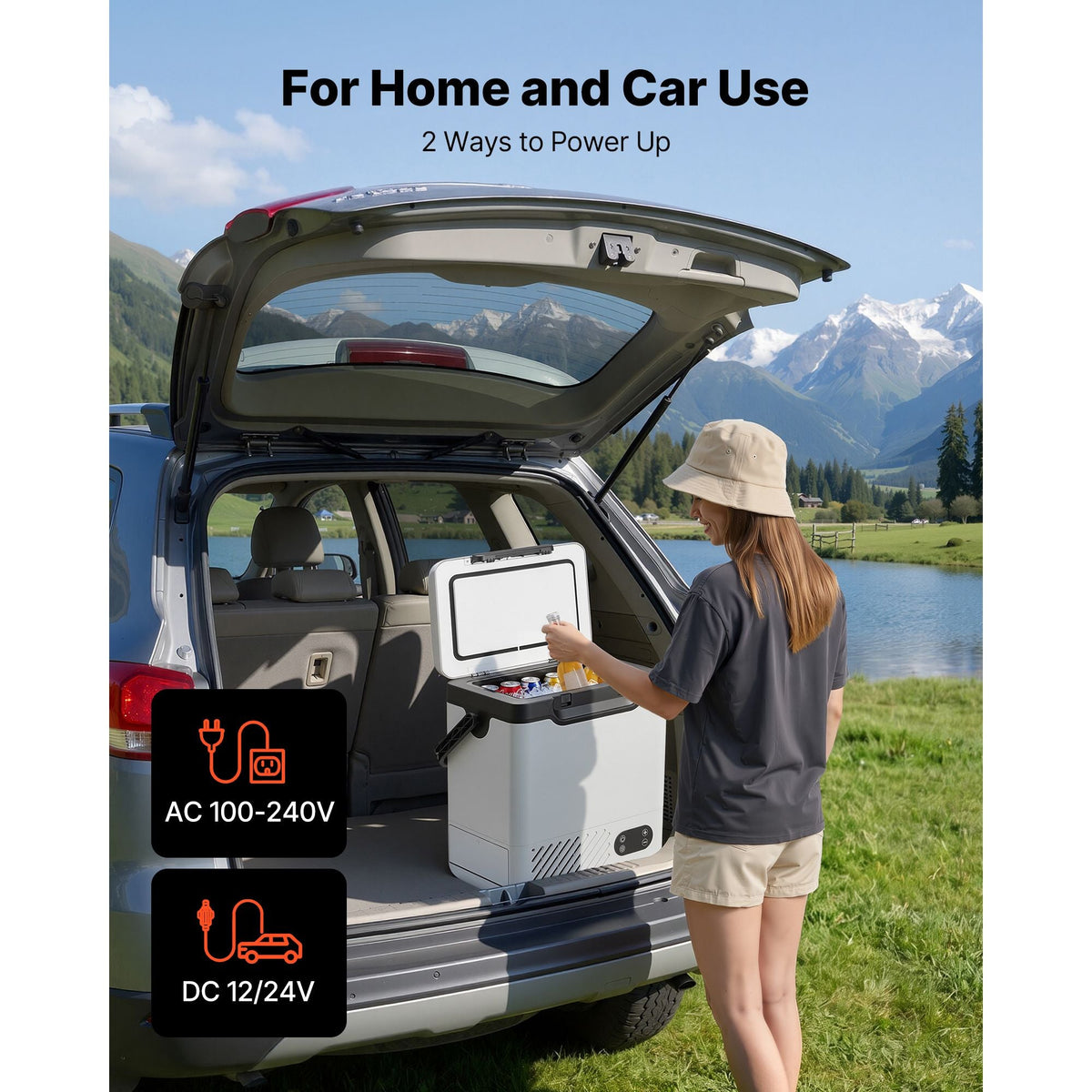 12 Volt Refrigerator, 12.68 QT/ 12L Car Fridge, Portable Electric Freezer Compressor with Handle, 12V/24V DC 100-240V AC, -4 to 68 F/-20 to 20 C, for Truck Van RV SUV Boat Travel Camping