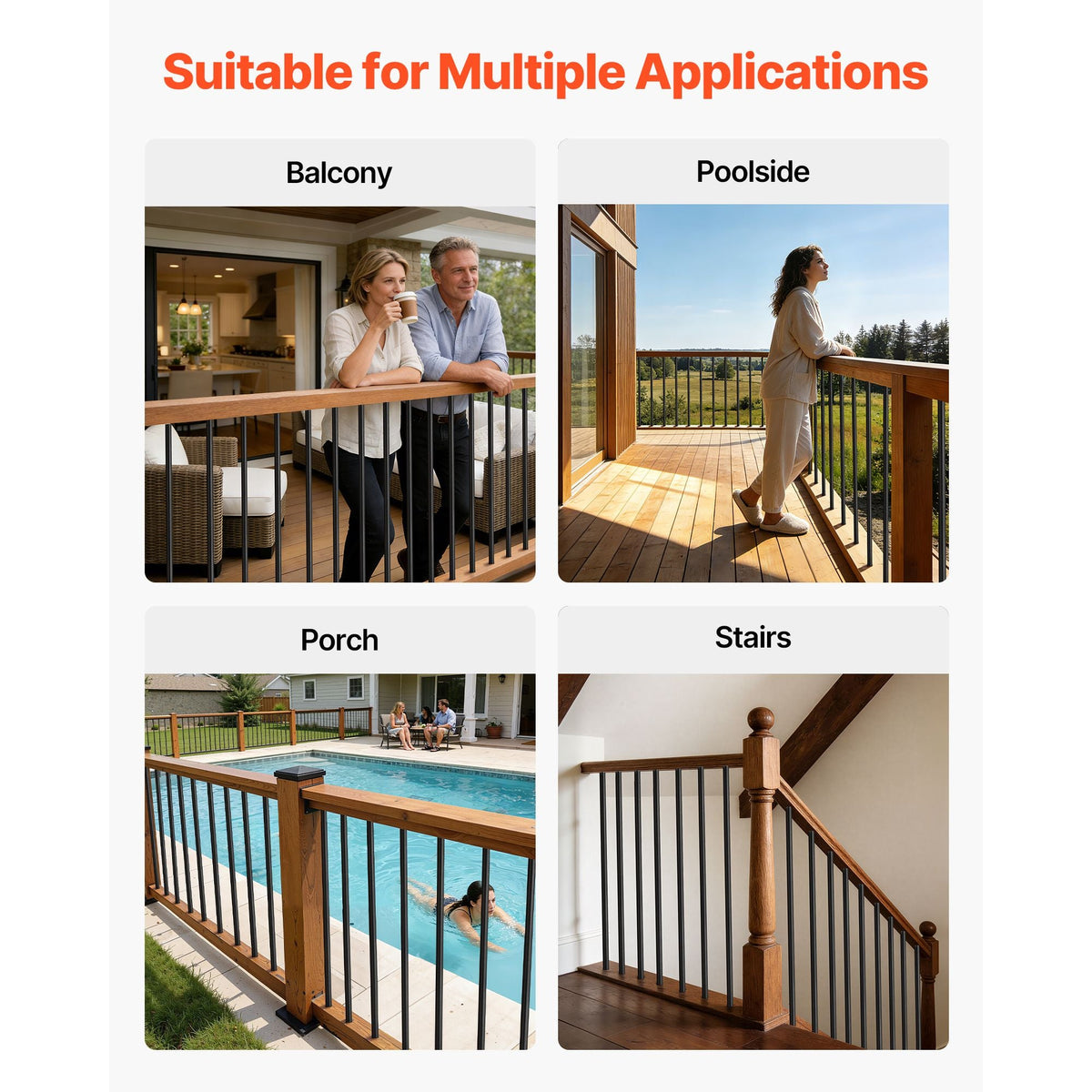 125 Pack Deck Balusters, 32 in Aluminum Railing Spindles, 3/4 in Diameter Hollow Round Metal Decking Stair Balusters with Connectors, Screws, for Deck, Porch & Staircase Railing Fence, Black