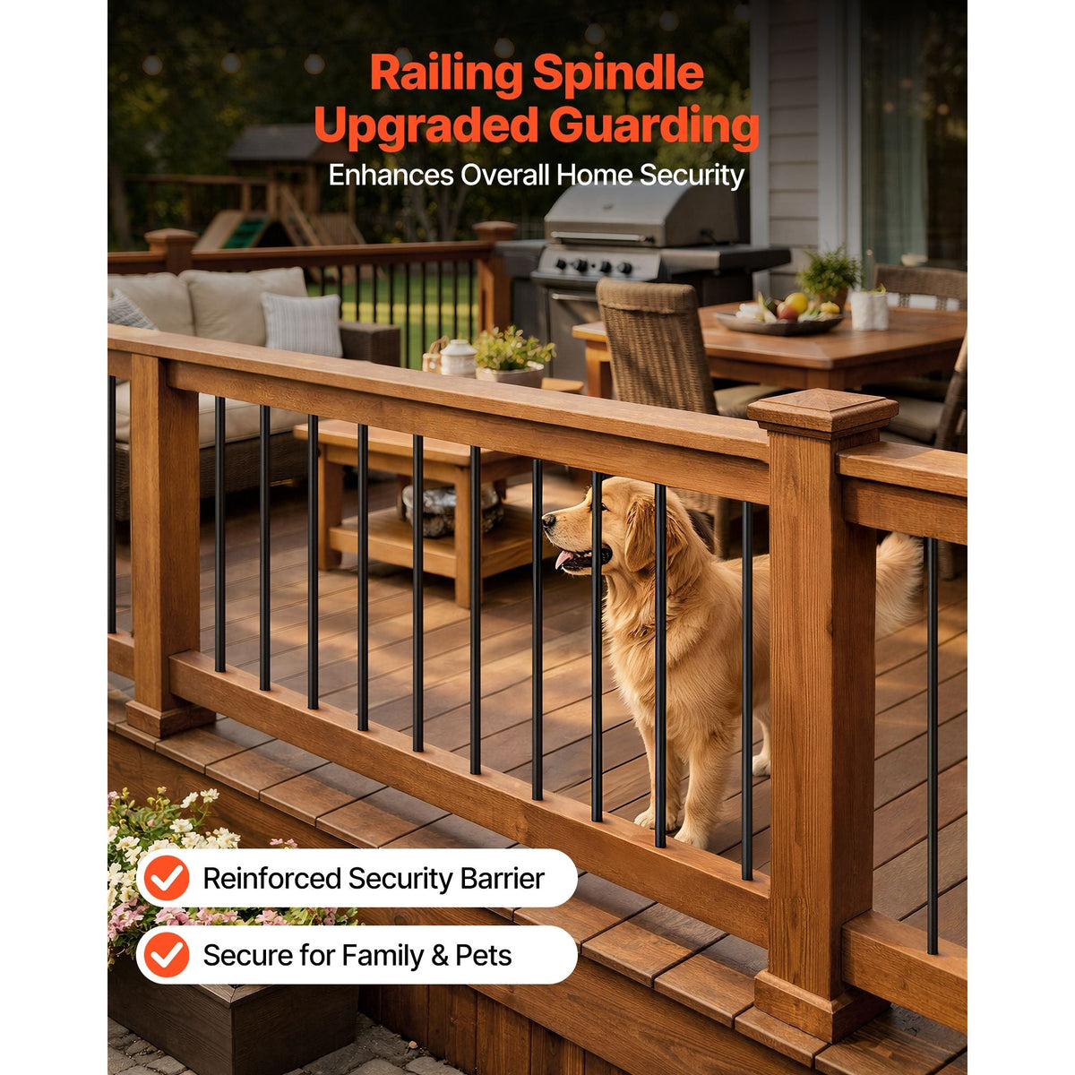 125 Pack Deck Balusters, 32 in Aluminum Railing Spindles, 3/4 in Diameter Hollow Round Metal Decking Stair Balusters with Connectors, Screws, for Deck, Porch & Staircase Railing Fence, Black