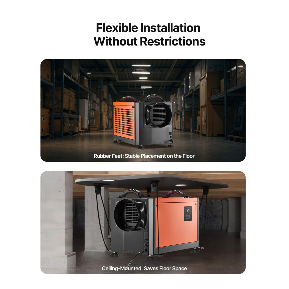 125 Pints Commercial Dehumidifier with Drain Hose, Portable Crawl Space Dehumidifiers for Basement Storage Room Industrial Grade, Auto Defrost/Drainage, Heavy-duty Galvanized Steel, LED Indicate