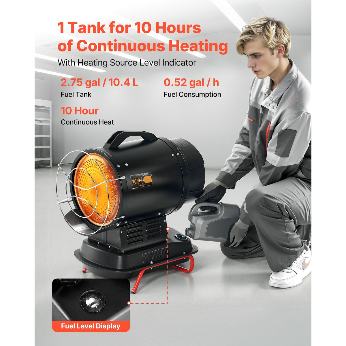 125000 BTU Radiant Kerosene Diesel Heater, Portable Industrial Space Heater with Adjustable Temp & Wheels, Ideal for Jobsite/Garage/Warehouse/Workshop Construction Heating,Black