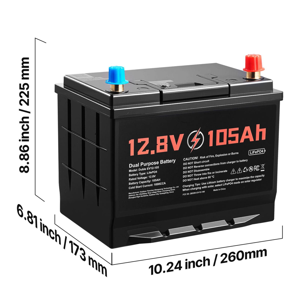 12V 105Ah Dual Purpose LiFePO4 Lithium Battery, 1000 CCA Group 24, Lithium-ion Starter Battery Plus Deep Cycle, Built-in Smart BMS, Car Start-Stop, for Automotive, Trolling Motor, Marine, RV